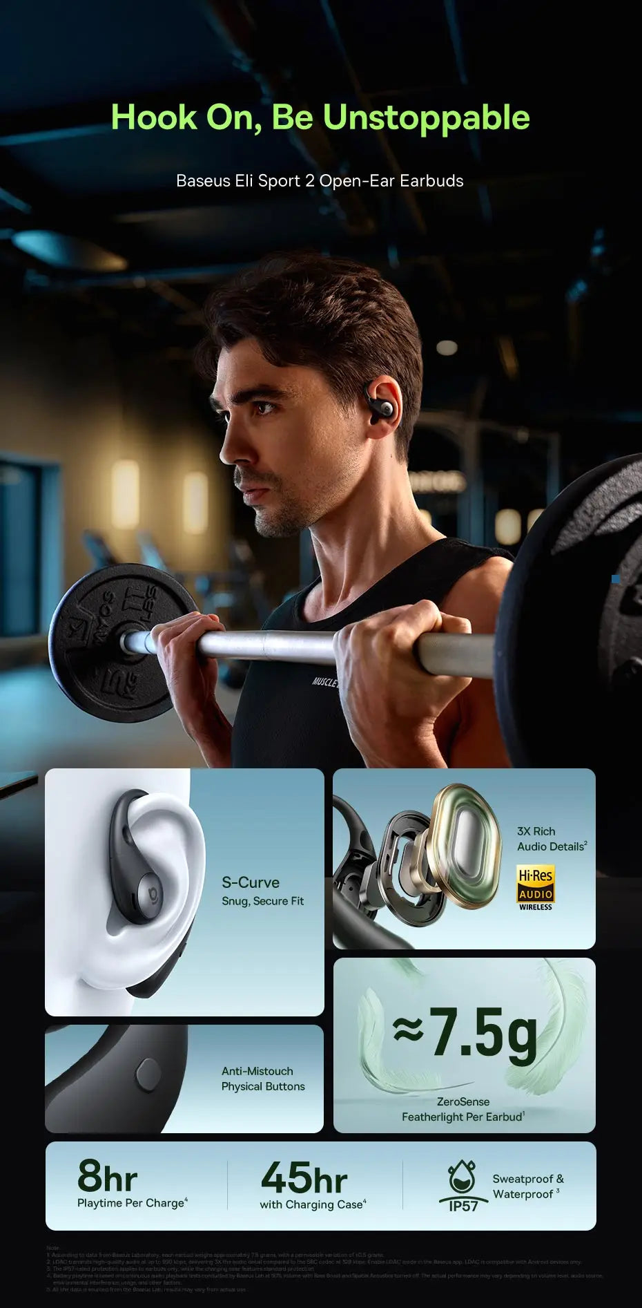 Baseus Eli Sport 2 Open-Ear Wireless Earphones Bluetooth 6.0 OWS Headphones Hi-Res with LDAC OWS Earphones Earhook Sport Earbuds