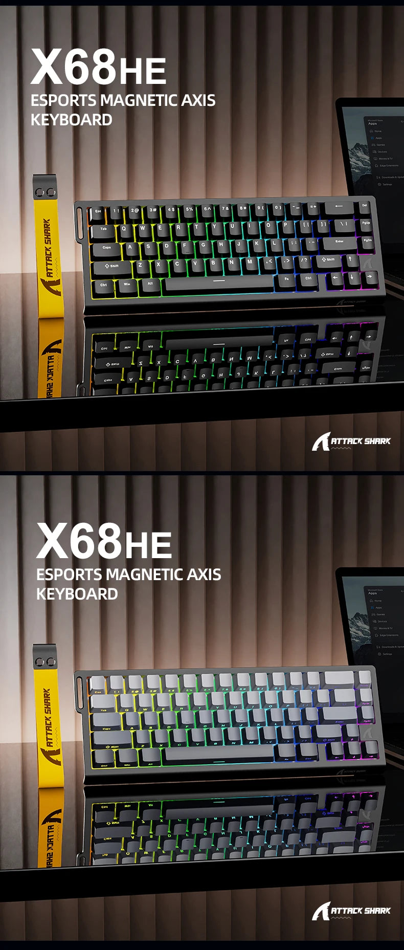 ATTACK SHARK X68HE Esports magnetic axis keyboard 8KHz return rate,total area 0.01mm,and 0.125ms rate class Ultra-low latency