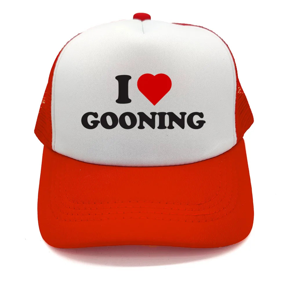 Sjove „I Love Gooning“-baseballkasketter – Cool sommerhat til mænd i netstof – Humoristisk truckerkasket – Unisex udendørs kasketter i netstof – MZ-080