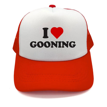 Sjove „I Love Gooning“-baseballkasketter – Cool sommerhat til mænd i netstof – Humoristisk truckerkasket – Unisex udendørs kasketter i netstof – MZ-080