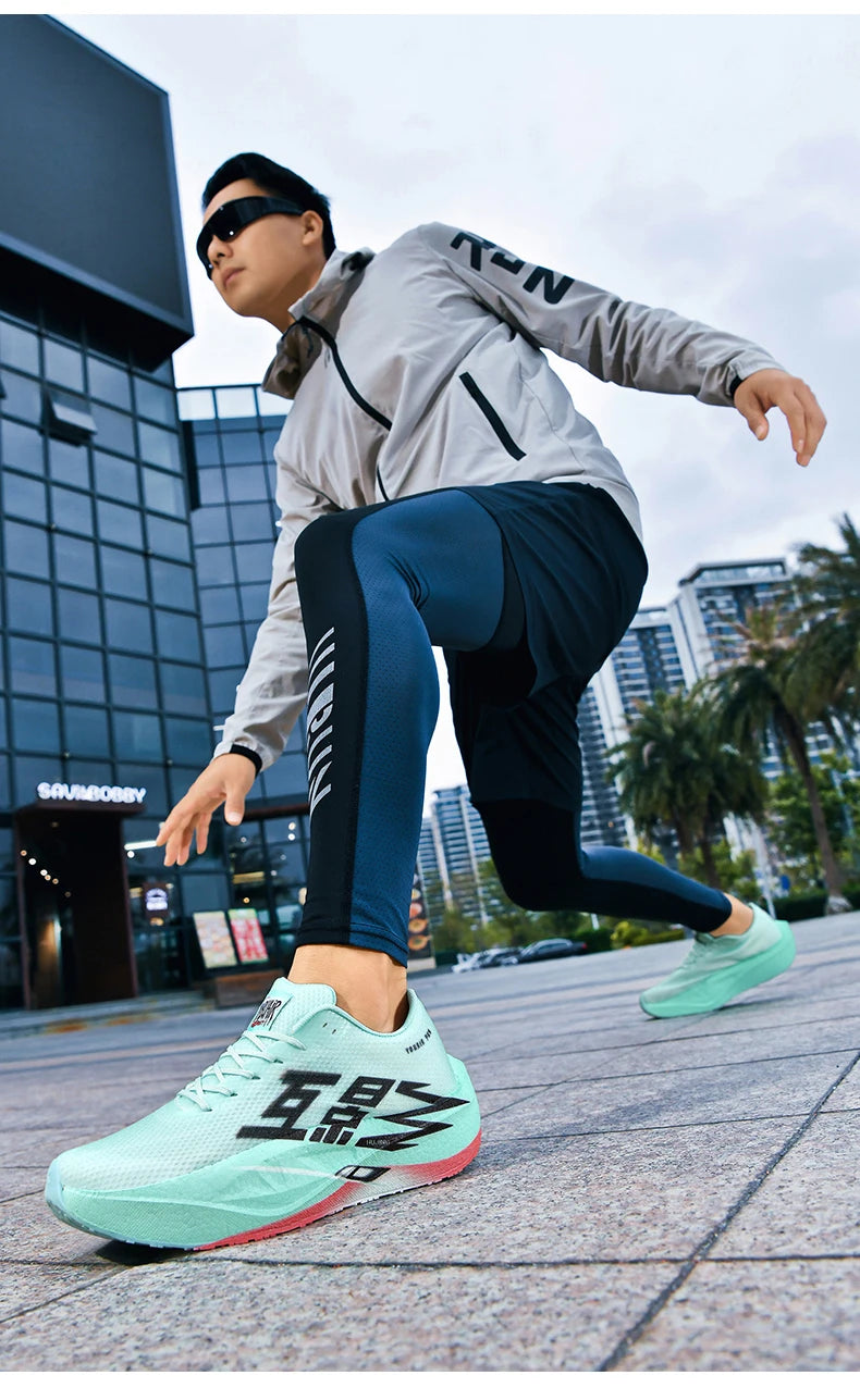 Chaussures de course pour homme, sportives, semelle en carbone, spécialisées, respirantes, légères, pour femme, confortables, athlétiques, antidérapantes, pour marathon