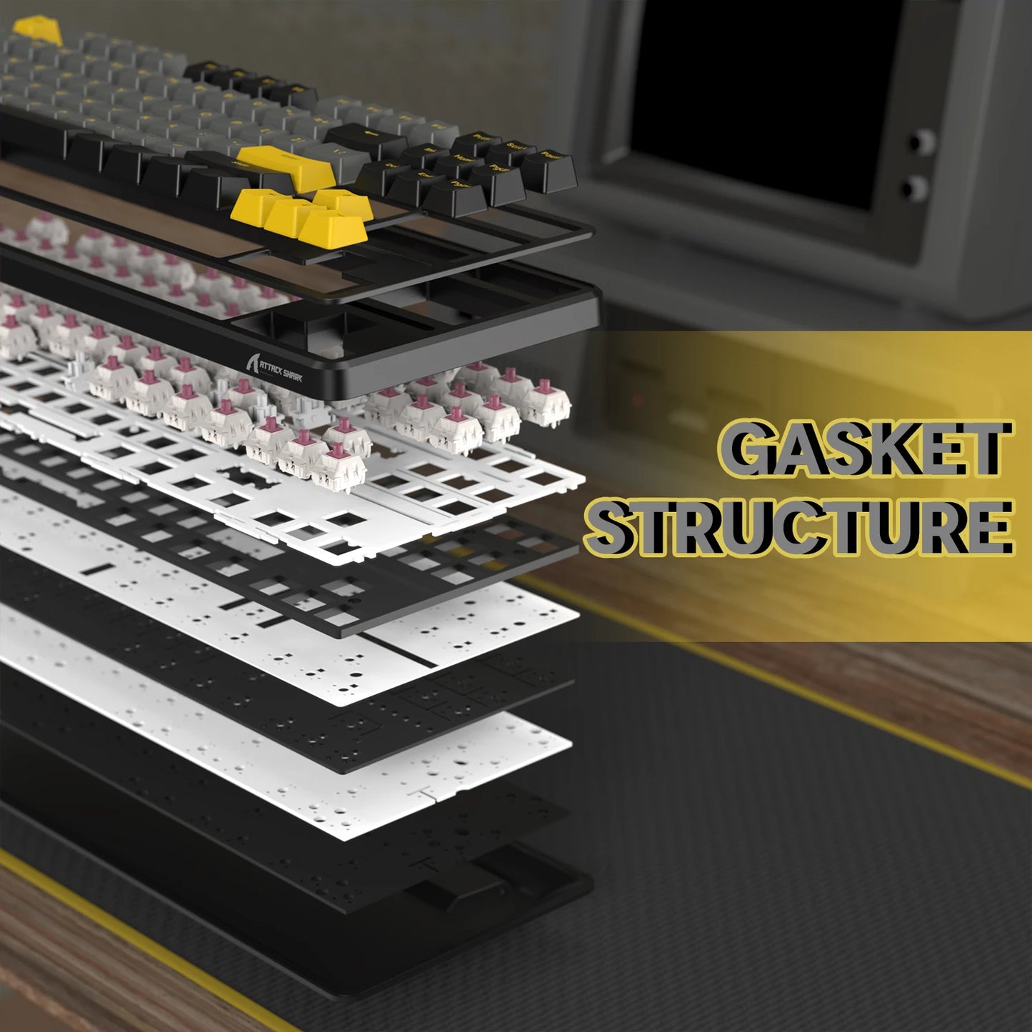 ATTACK SHARK X87 kabellose mechanische Gaming-Tastatur, Tri-Mode BT5.0/2.4GHz/USB-C, Gasket, Hot-Swappable Custom Keyboard, vorglubriziert