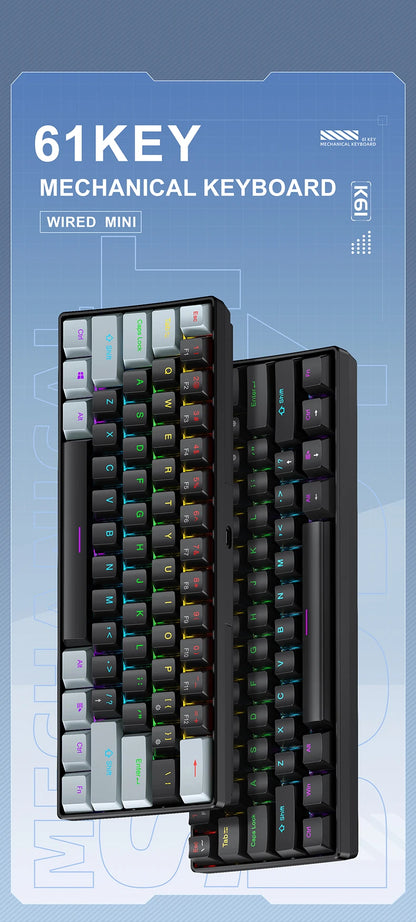 APAYADO K61 60% Mechanical Keyboard Wired RGB, 61 Keys Mini Gaming Keyboard with Red/Blue Switches, Compact RGB Mechanical Keyboard for PC & Laptop