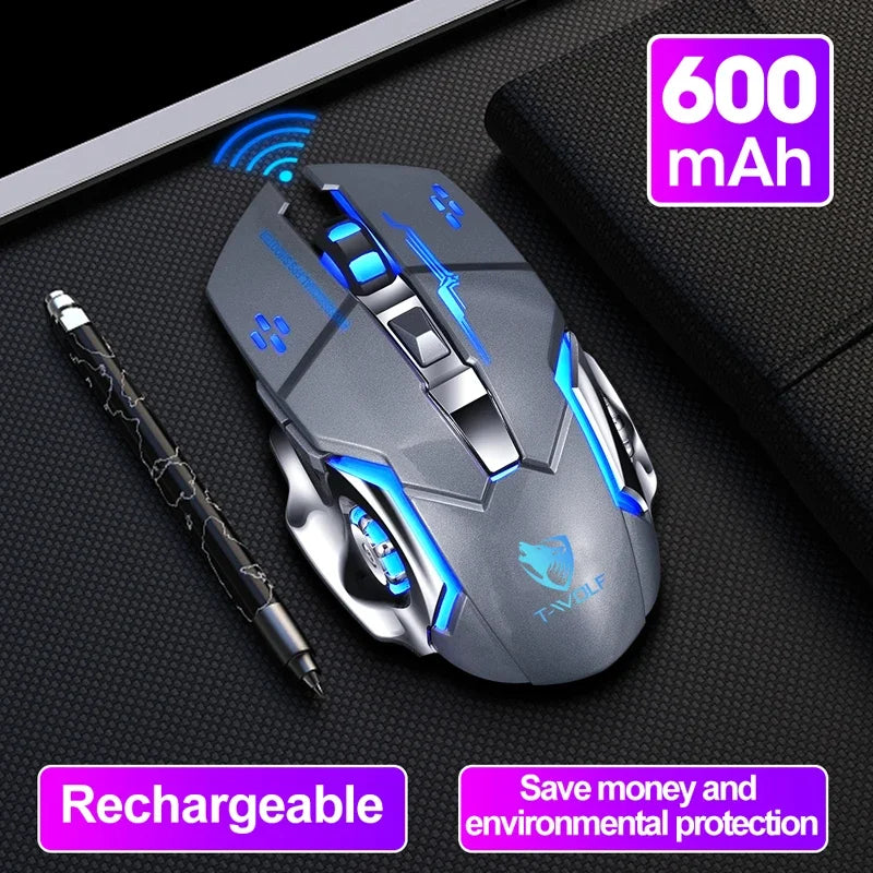 Rechargeable Wireless Gaming Mouse with RGB Backlit, Silent Click, Ergonomic Optical Wireless Mouse for PC, Laptop & Desktop, 2400 DPI