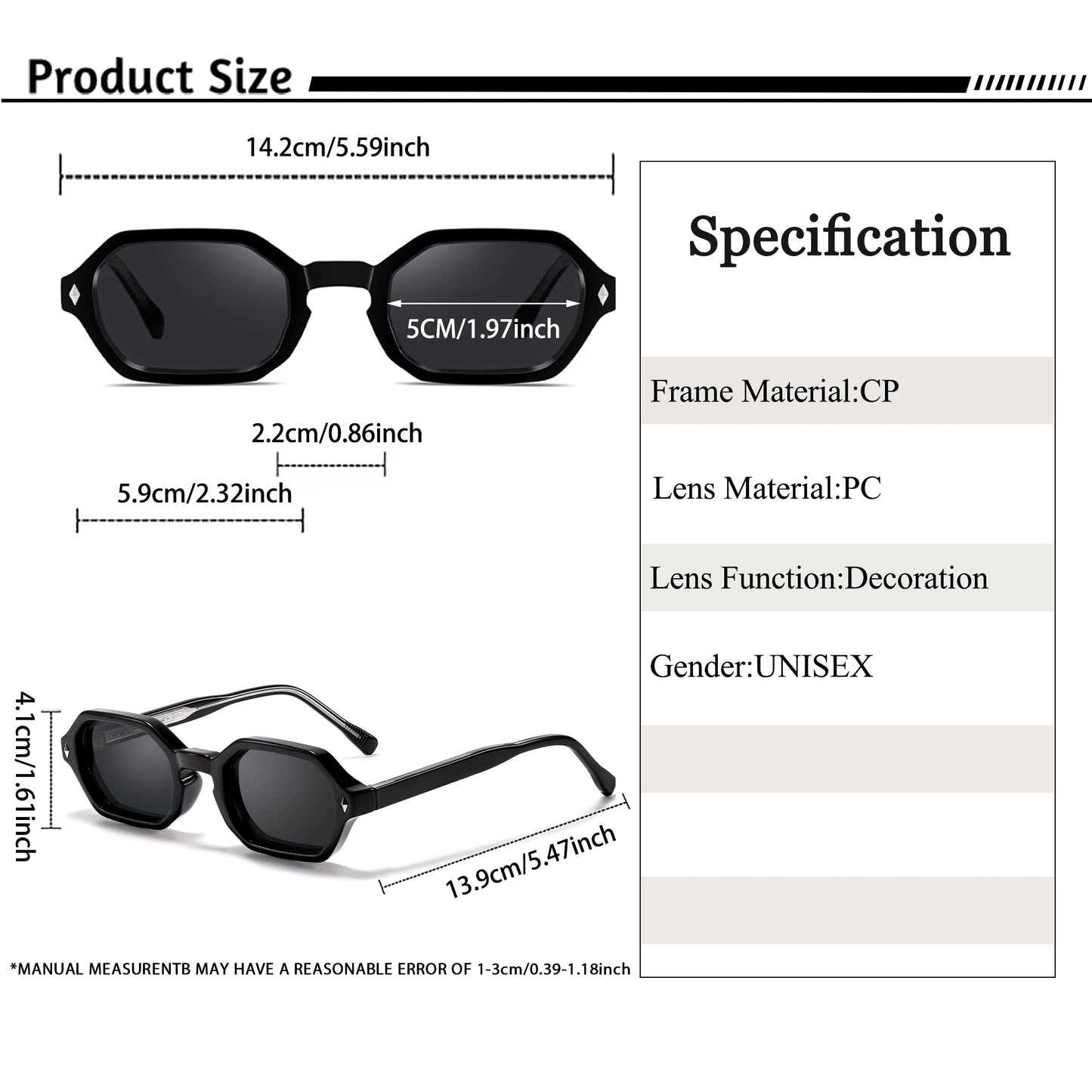 CATERSIDE Polygon Sunglasses Fashion Men Small Frame Gradient Lens Sun Glasses for Summer Beach Party Ideal Choice for Gifts