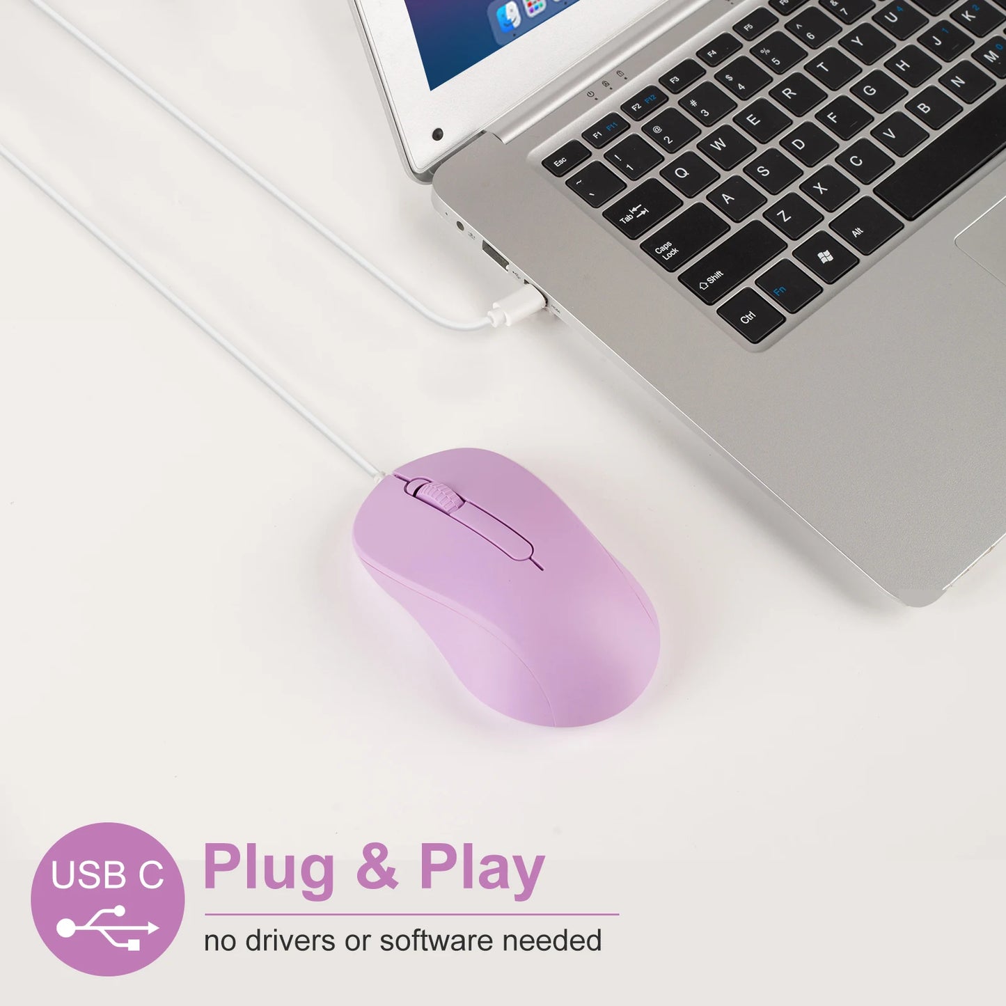 Silent 3D USB-C Wired Mouse, Ergonomic Optical Mouse 1000 DPI for PC, Laptop, MacBook, Tablet & Phone, Silent USB-C Computer Mouse for Windows, macOS & Android