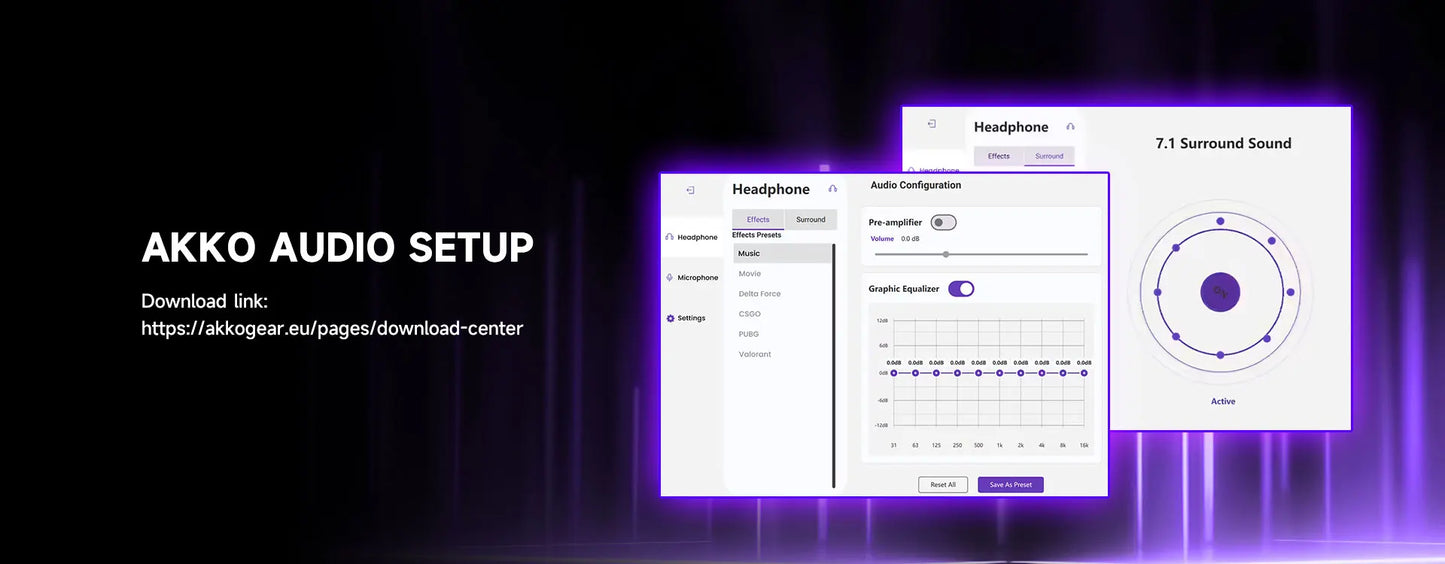 AKKO Verge S9 Gaming Headset with Mic – 53mm Driver, Quad-Mode Wireless Bluetooth 5.3, 7.1 Surround Sound FPS Pro Gaming Headphones