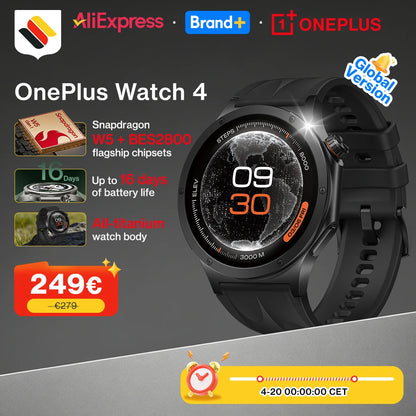 Global version OnePlus Watch 4 Smartwatch 1.5 inches Wear OS by Google Snapdragon W5 up to 16 days Google Wallet Chat with Google Gemini