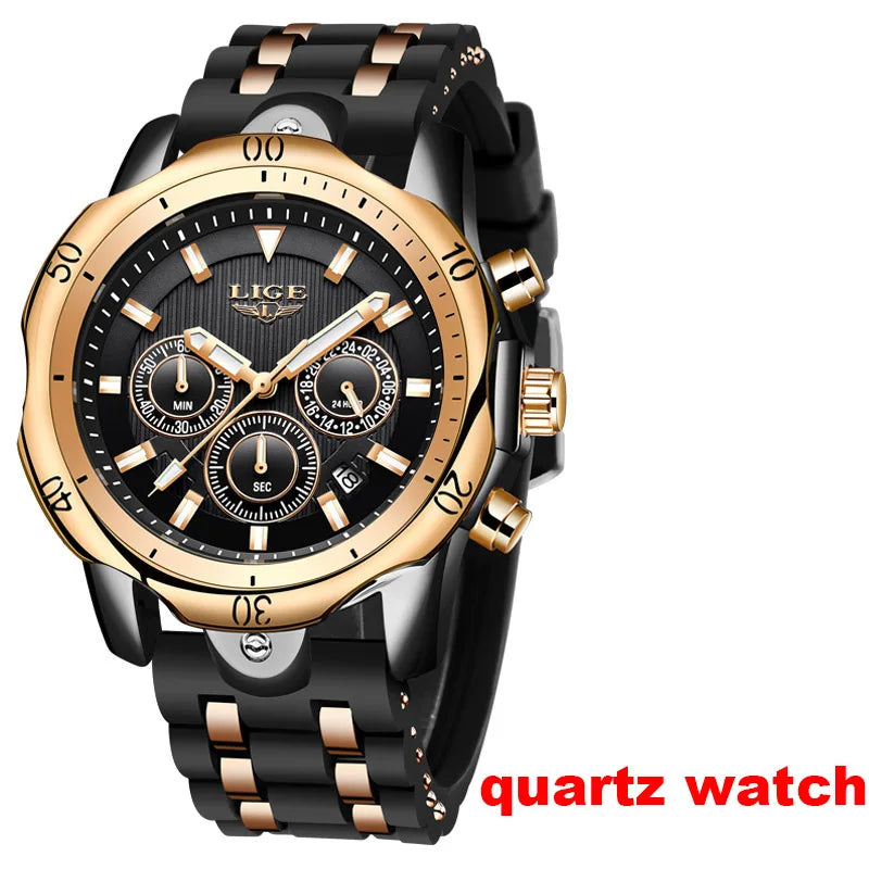 Pánské mechanické náramkové hodinky s automatickým nátahem LIGE – luxusní hodinky nejvyšší třídy s tourbillonem, elegantní a vodotěsný model, ideální pro práci i formální příležitosti.
