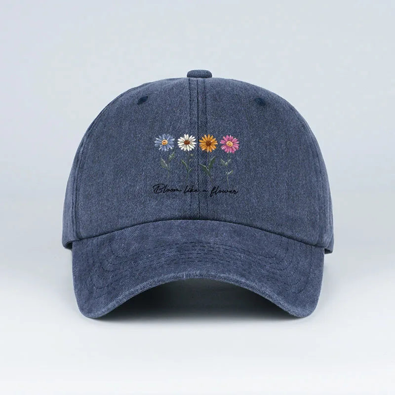 Vintage Washed Daisy Baseball Cap – Unisex “Flowers in Bloom” Letter Print Dad Cap – Outdoor Travel & Casual Sun Hat