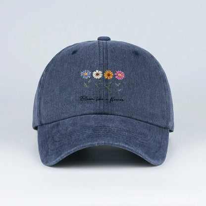 Vintage Washed Daisy Baseball Cap – Unisex “Flowers in Bloom” Letter Print Dad Cap – Outdoor Travel & Casual Sun Hat