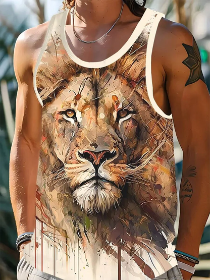 Street Fashion Personality Wolf Print Men's Tank Top Summer Daily Casual Men's Cool Tank Top Outdoor Sports Men's Tank Top