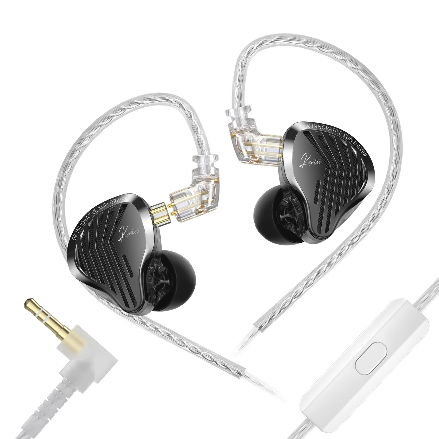 GK KUNTEN HiFi Dynamic Driver Earphones Wired In-Ear Headphones with Microphone, Detachable Cable DJ Music Earbuds, Professional HiFi Audio Earphones