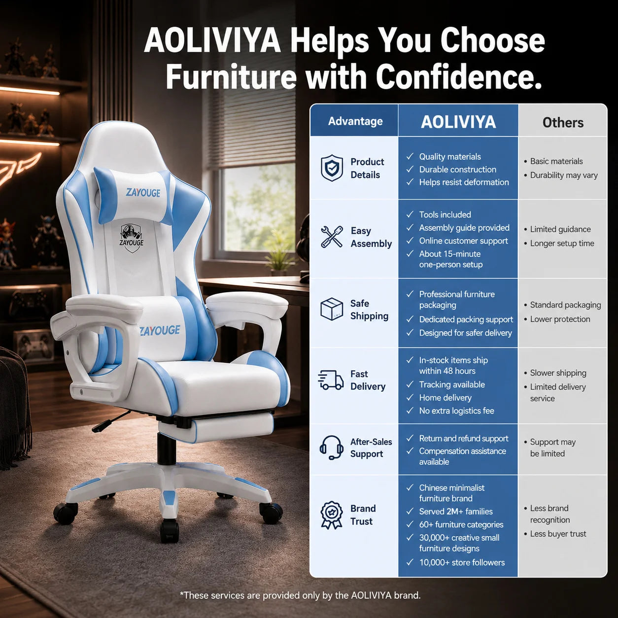 AOLIVIYA Gaming Reclining Chair Ergonomic Office Chair with Footrest, Adjustable Swivel Computer Chair, Racing Style E-Sports Gaming Seat