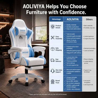 AOLIVIYA Gaming Reclining Chair Ergonomic Office Chair with Footrest, Adjustable Swivel Computer Chair, Racing Style E-Sports Gaming Seat