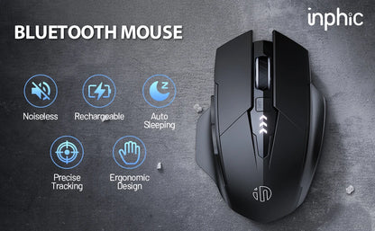 INPHIC A1 Bluetooth Wireless Mouse Rechargeable Tri-Mode 2.4G Optical Mouse for Laptop, Mac, PC, Tablet & Mobile with 1600 DPI
