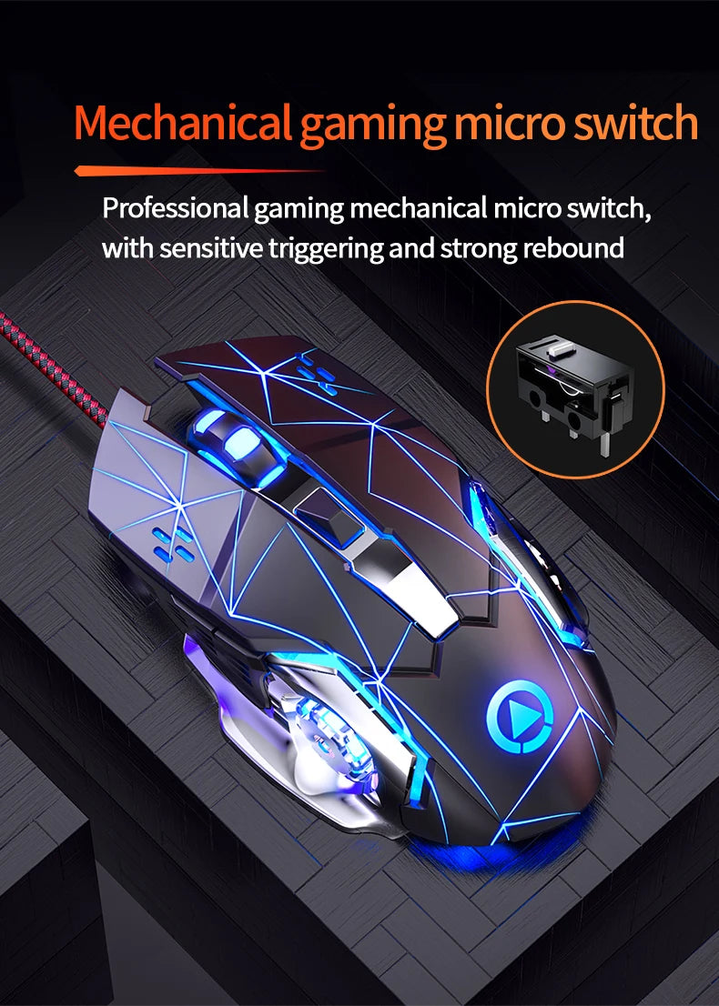 USB Wired Gaming Mouse 6-Button Ergonomic Gaming Mouse with Adjustable DPI, RGB Backlit Optical Gaming Mouse for PC, Laptop & Desktop