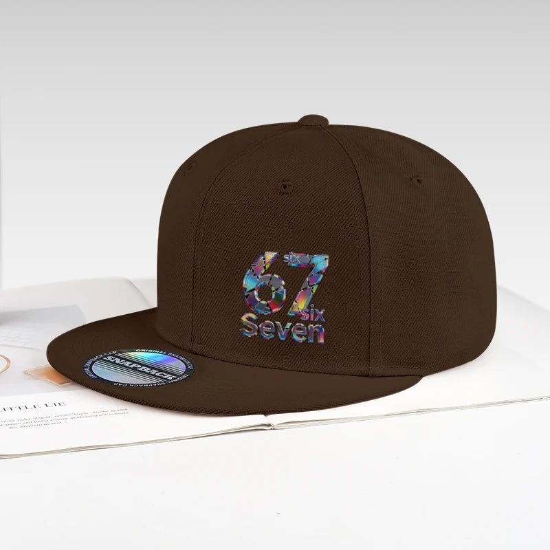 Cool lasertrykt „67“ digitalprintet hiphop-kasket med flad skygge – justerbar hiphop-kasket til udendørs brug, casual, unisex