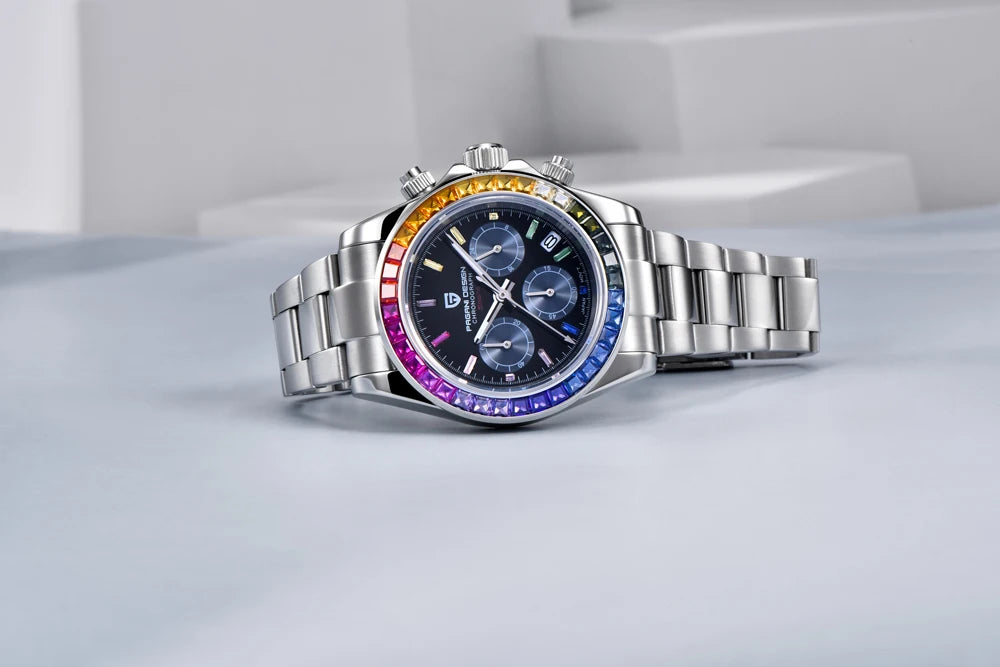 Zegarek męski PAGANI DESIGN – model z kolorowymi tarczami, luksusowy zegarek kwarcowy na rękę, chronograf wyposażony w mechanizm