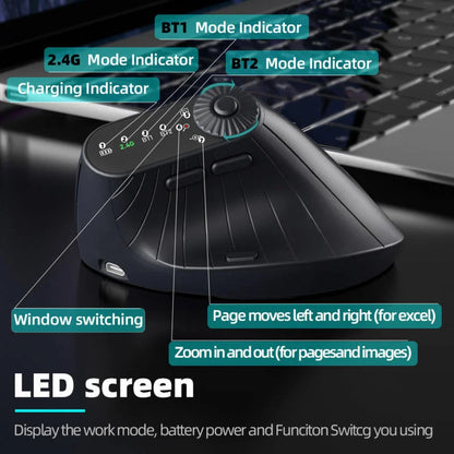 JOMAA Ergonomic Wireless Mouse 2.4GHz Bluetooth RGB Vertical Mouse with LED Display, Rechargeable Dual-Mode Gaming Mouse
