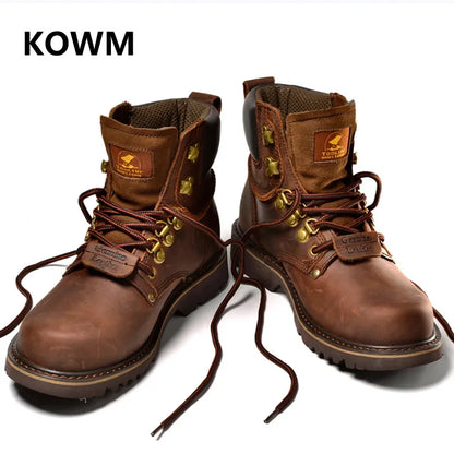 KOWM Scarpe da trekking da uomo in pelle bovina per attività all'aperto, impermeabili, tattiche, scarpe da deserto, stivali da caccia, stivali da neve, sneakers con pelliccia, scarpe da trekking da donna