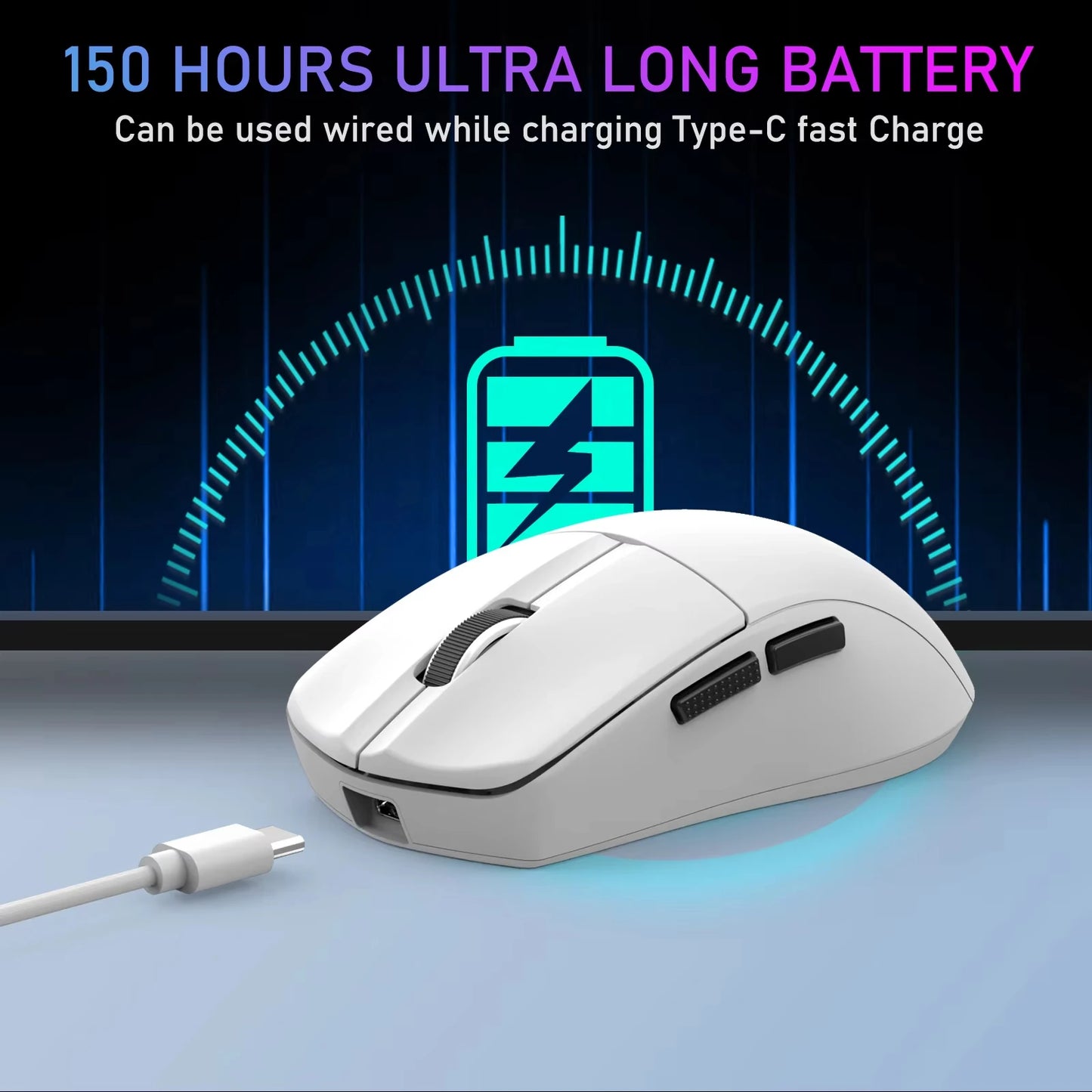 E-YOOSO portabel ultralätt mus, trådbunden mus med tri-mode 2.4G/BT/USB-C, uppladdningsbar datormus för laptop/PC/Mac