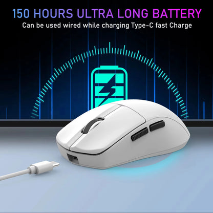 E-YOOSO portabel ultralätt mus, trådbunden mus med tri-mode 2.4G/BT/USB-C, uppladdningsbar datormus för laptop/PC/Mac