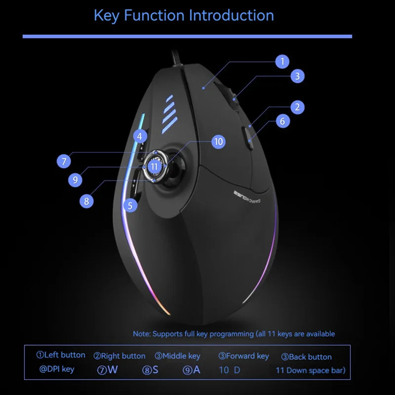 ZELOTES C-18 vertikalni miš s 11 tipki, optički miš s RGB joystickom, programabilni laserski gaming miš za PC računalo i gamere
