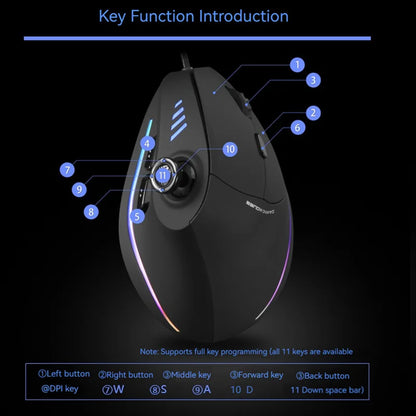 ZELOTES C-18 vertikalni miš s 11 tipki, optički miš s RGB joystickom, programabilni laserski gaming miš za PC računalo i gamere