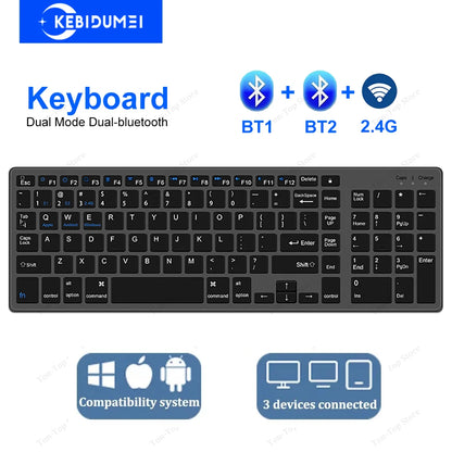 Teclado inalámbrico de doble modo Bluetooth 5.0 y 2,4 GHz, recargable, con 102 teclas; teclado inalámbrico multidispositivo para MacBook, ordenador portátil, tableta y PC