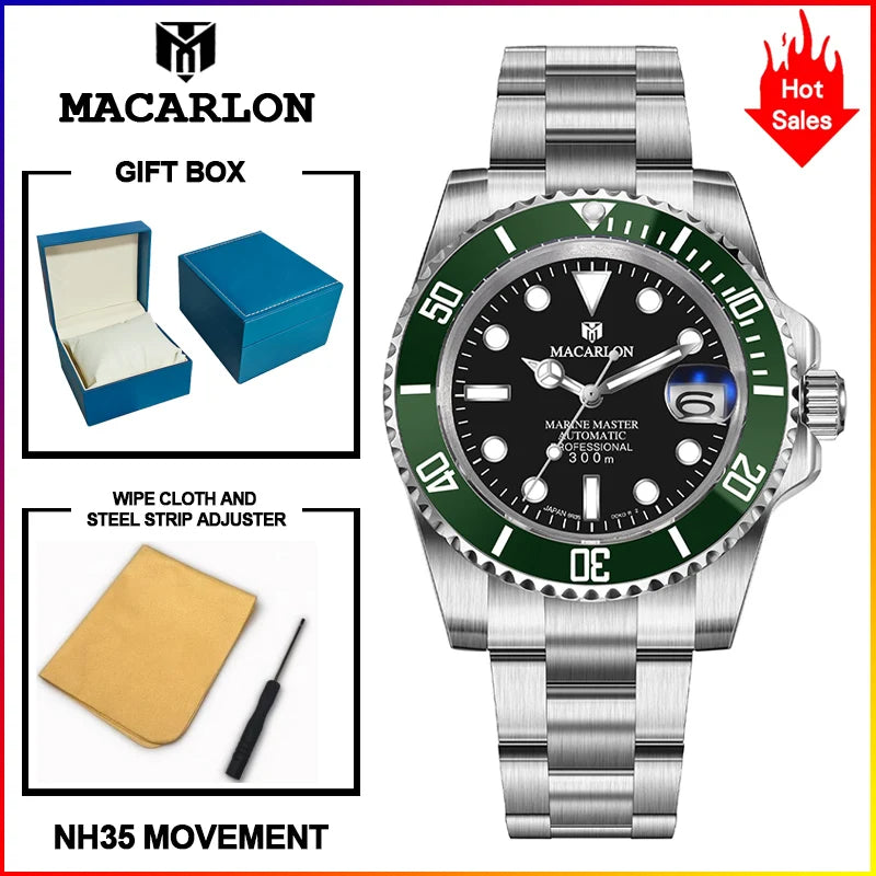 MACARLON Design New 41mm Mechanical Watch Men Sapphire Glass Luminous Stainless Steel Waterproof China NH35 Automatic Watch TOP