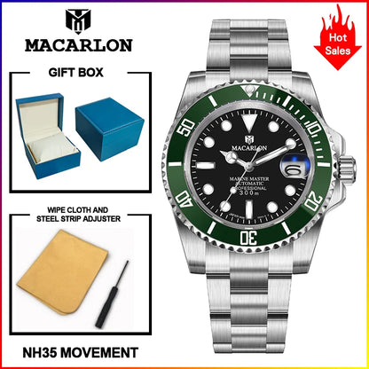 MACARLON Design New 41mm Mechanical Watch Men Sapphire Glass Luminous Stainless Steel Waterproof China NH35 Automatic Watch TOP