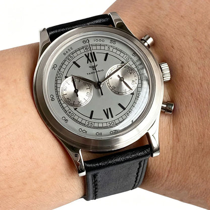 38mm Tandorio Retro Men's Watch Sport Watches Miyota OS20 Movement Chronograph Quartz Clock Black Dial Bubble Arched Glass