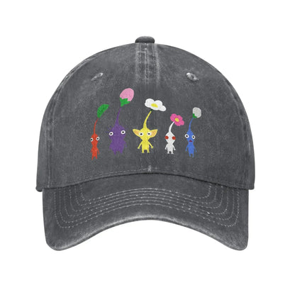 Sød Pikmin-mønstret kasket til mænd og kvinder i bomuld med anime- og tegneseriemotiv – Trucker-kasket til fritid og baseballkasket med justerbar størrelse