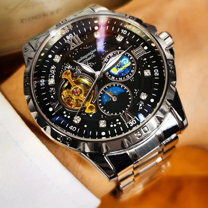 New High-End Luxury Automatic Mechanical Men's Watch with Starry Sky Luminous Dial, Elegant Tourbillon Movement, Perfect for Business or Casual Wear, Ideal Christmas or Birthday Gift, Holiday Gift Watch, the Best Gift for Him