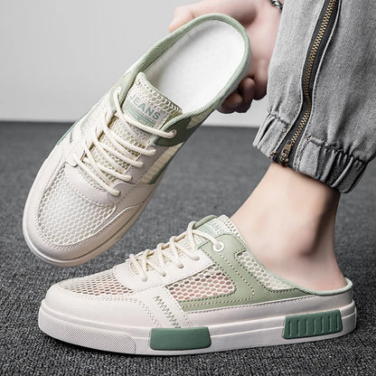 Sandales super taille 2025, nouvelles pantoufles d'été en maille perforée pour hommes, chaussures de sports et de loisirs de plein air respirantes, demi-pantoufles