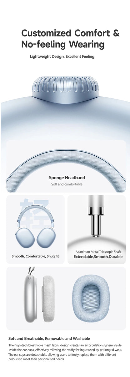 Picun F8MAX ANC Wireless Headphones 59dB Noise Cancelling Bluetooth 6.0 Over Ear Headset with Spatial Audio, 180H Battery Life & HiFi Sound