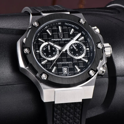 PAGANI DESIGN PD-YS032 Men's Quartz Watch 44mm Japan VK64 Movt Stainless Steel Case Rubber Strap Sapphire Glass 100M Waterproof