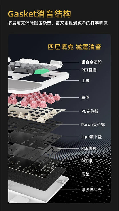 Sanwa Alice Mechanical Keyboard Wireless Tri-mode Gasket Hot-Swap RGB Knob Custom 104key Ergonomic Gaming Office Split Keyboard