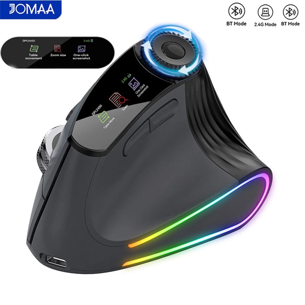 Wireless Ergonomic Mouse with Smart Flying Scroll, Bluetooth & 2.4G Rechargeable RGB Backlit Ergonomic Mouse, Adjustable DPI Gaming Mouse for PC, Laptop & Mac