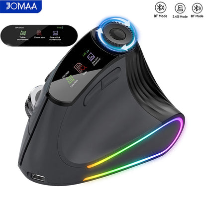 Wireless Ergonomic Mouse with Smart Flying Scroll, Bluetooth & 2.4G Rechargeable RGB Backlit Ergonomic Mouse, Adjustable DPI Gaming Mouse for PC, Laptop & Mac