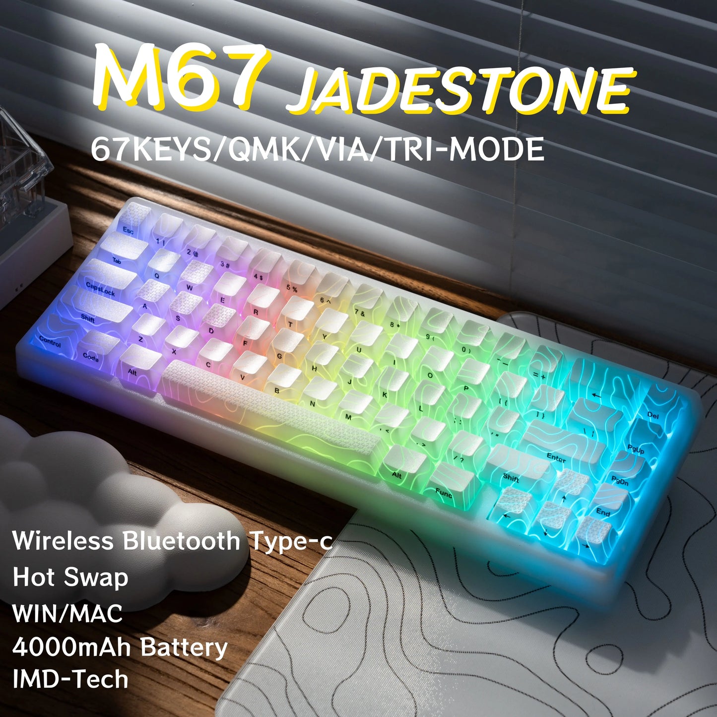 XVX M67 JadeStone mechanische Tastatur mit IMD-Tech-Tastenkappen, Hot-Swap-fähig, Gasket-Mount, Tri-Mode, individuell anpassbares RGB, kabellose Tastatur 65%