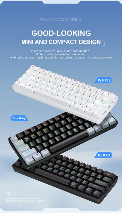 APAYADO K61 60% Mechanical Keyboard Wired RGB, 61 Keys Mini Gaming Keyboard with Red/Blue Switches, Compact RGB Mechanical Keyboard for PC & Laptop