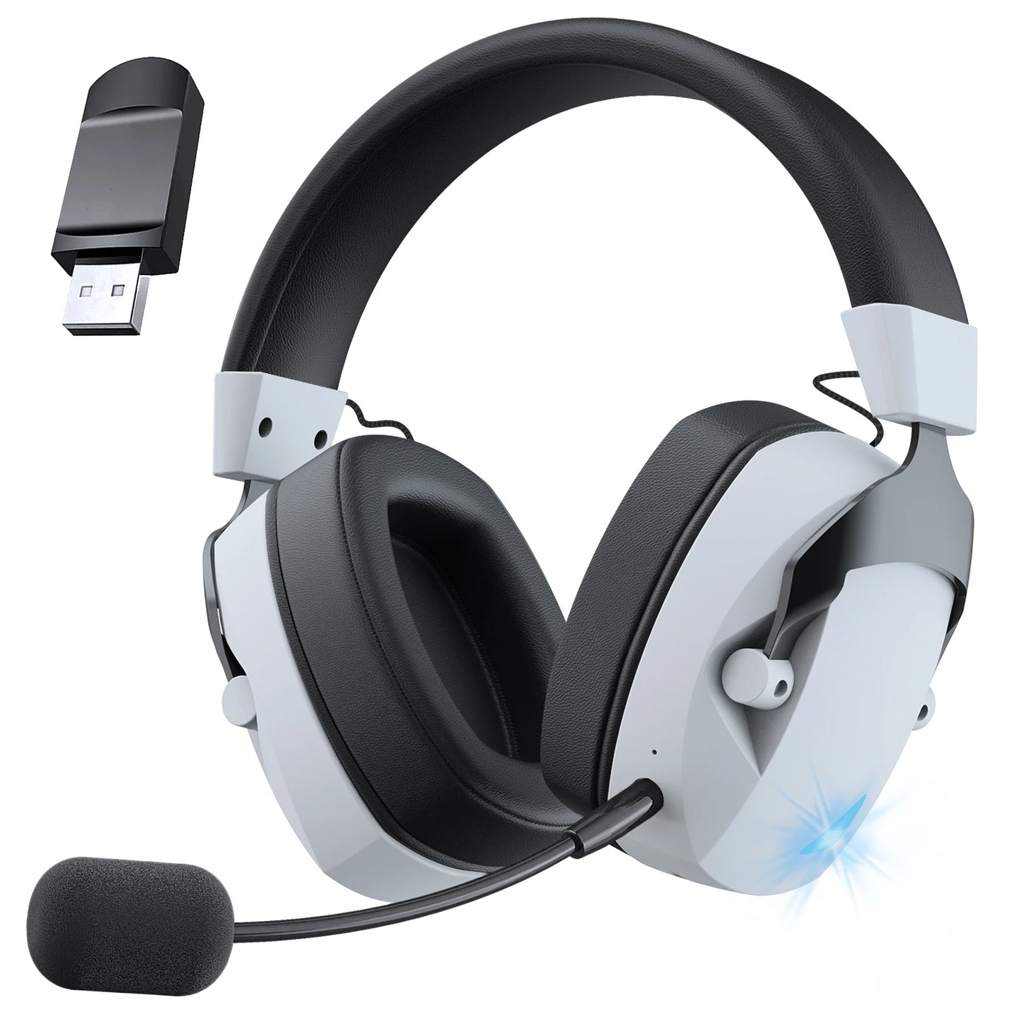 Wireless Gaming Headset with Detachable Noise Cancelling Microphone – 2.4G Wireless, Bluetooth 5.3 & 3.5mm Wired Gaming Headphones for PS5, PC, Xbox, Mobile
