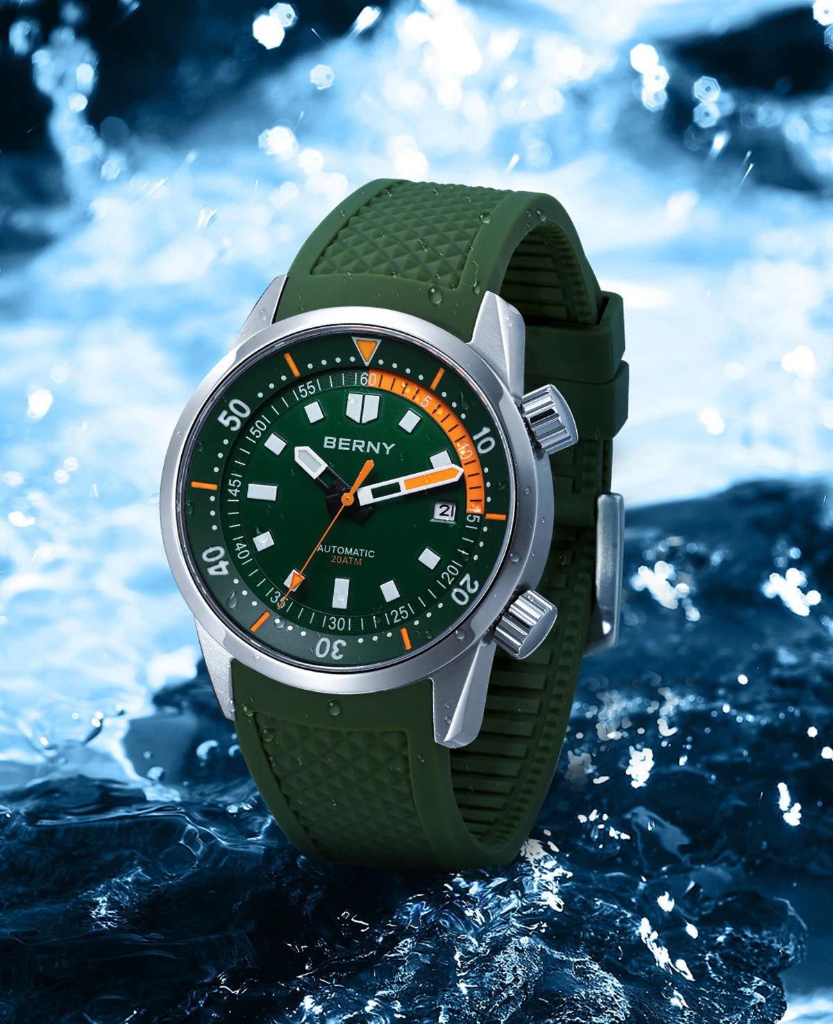 BERNY Men's Dive Watches 200M Waterproof Super Luminous Automatic Mechanical Diver Watch 42mm Sapphire Swim Diving Wristwatch