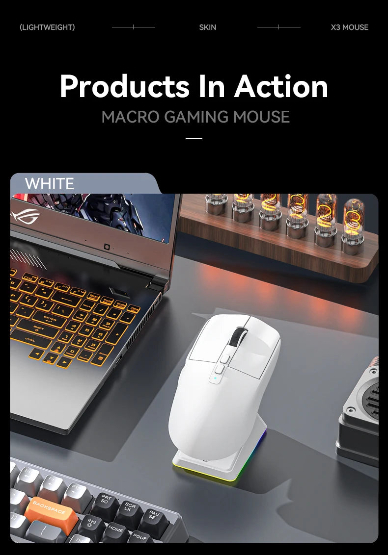 Attack Shark X6 Lightweight Wireless Gaming Mouse, Tri-Mode Bluetooth & 2.4G Gaming Mouse, 26,000 DPI RGB Charging Dock, PAW3395 Sensor
