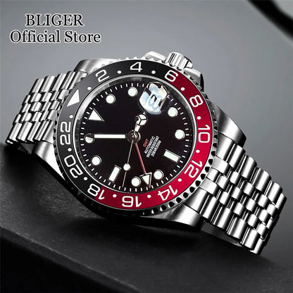 NH34A 200M Waterproof 40mm NH34 GMT Sapphire Luminous Automatic Movement Diving Watch Men Steel Bracelet Black Grey Insert