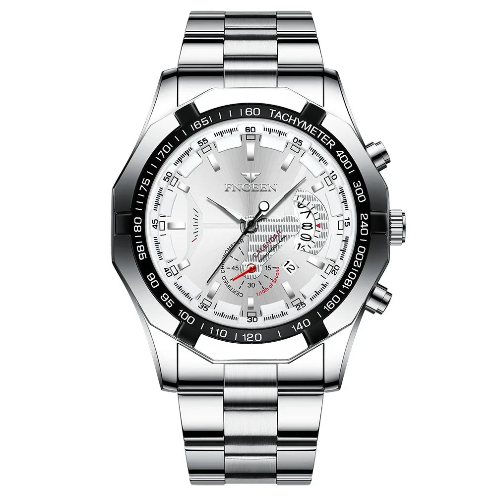BINBOND luxury quartz wristwatch for men, luminous, water-resistant, automatic date, stainless steel