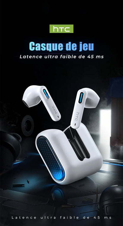 HTC NE49 Bluetooth 6.0 True Wireless Earbuds Gaming Headphones with HiFi Deep Bass, IPX5 Waterproof Bluetooth Earbuds, Low Latency Wireless Earphones