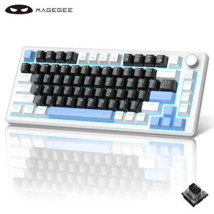 MageGee 75% Mechanical Gaming Keyboard with Knob Control, Compact Blue Backlit Wired Keyboard Black/Brown Switches for PCWindows